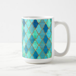 Caneca De Café Aqua Teal Mint Dourado Padrão de Azulejo Marroquin