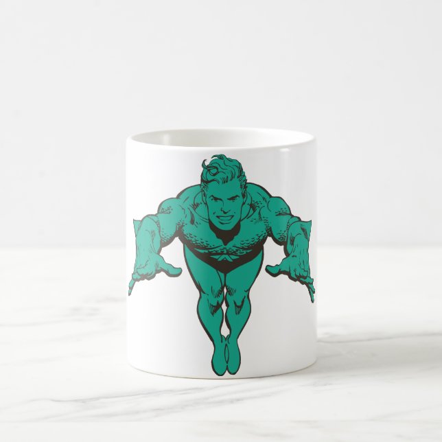 Caneca De Café Aquaman Pulmando Para Frente - Teal (Centro)