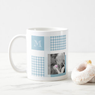 Caneca De Café Aquamarine Adicione Sua Foto Gingham Moderno Monog