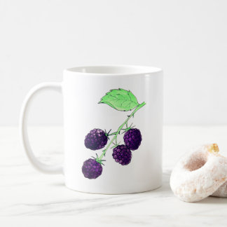 Caneca De Café Aquarela Amora Preta Botânica Roxa