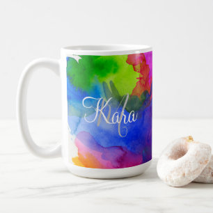 Caneca De Café Aquarela Arco-Íris Personalizada