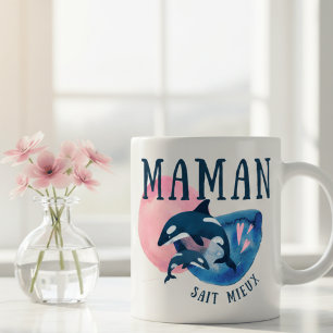 Caneca de Café Aquarela Baleia Orca Mãe 'Maman Sai