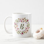 Caneca De Café Aquarela Bohemian Floral Wreath Monograma Mug<br><div class="desc">A Boêmia inspirou uma caneca com aquarela roxa e flores de marfim com coroa foliar. Esta caneca de monograma personalizável é perfeita para um presente ou favoritos para festas personalizados.</div>