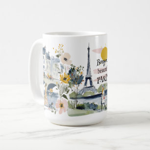 Caneca De Café Aquarela Bonjour Belo Paris
