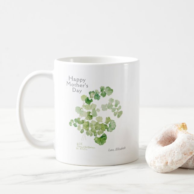 Caneca De Café Aquarela Botânica do dia de as mães (Com Donut)