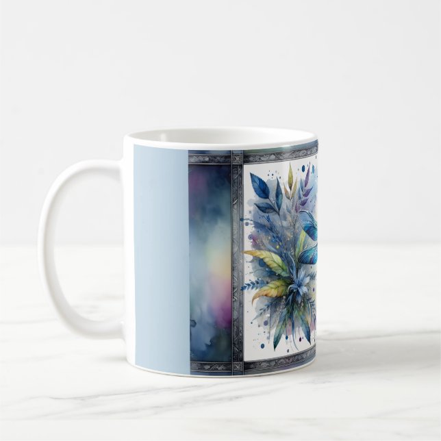 Caneca De Café Aquarela Botânica Libélula Azul (Esquerda)