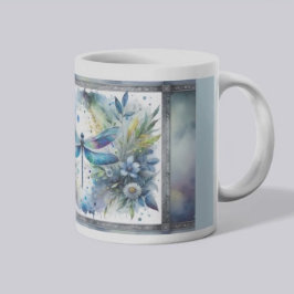 Caneca De Café Aquarela Botânica Libélula Azul