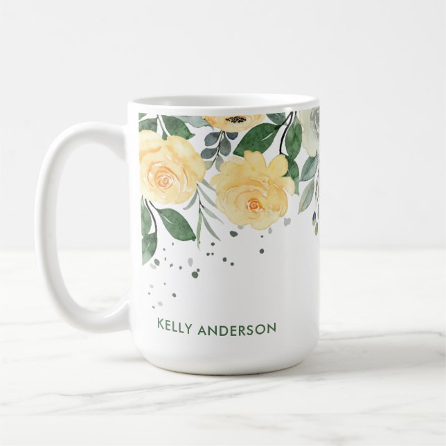 Caneca De Café Aquarela Botânica Monogramada na Moda (Esquerda)