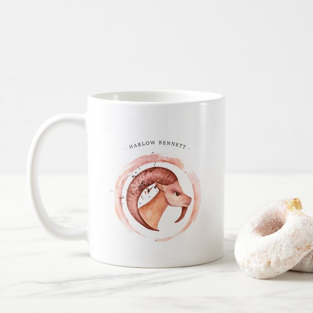 Caneca De Café Aquarela Capricórnio Astrologia Zodiac | Monograma (Com Donut)