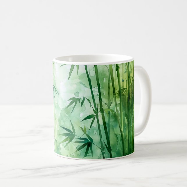 Caneca De Café Aquarela da Floresta de Bambu (Frente Esquerda)