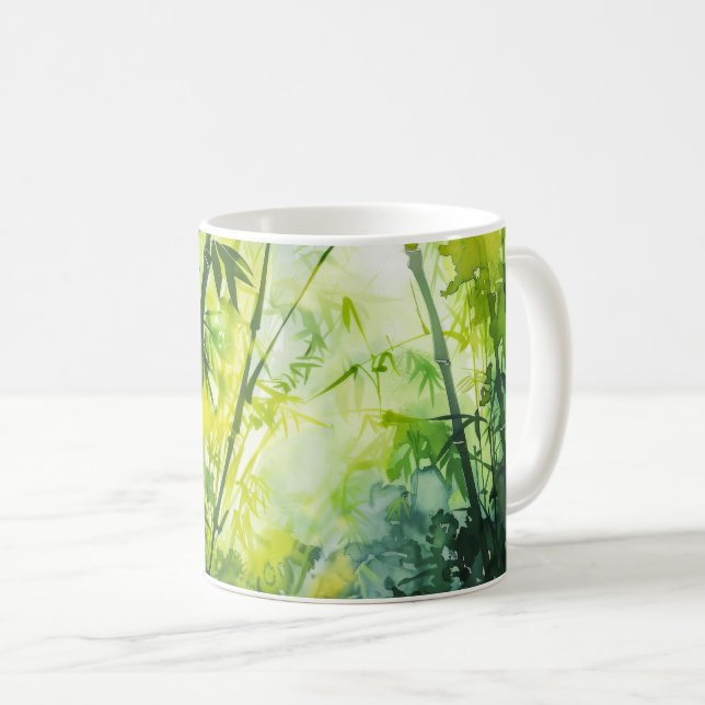 Caneca De Café Aquarela da Floresta de Bambu (Frente Esquerda)
