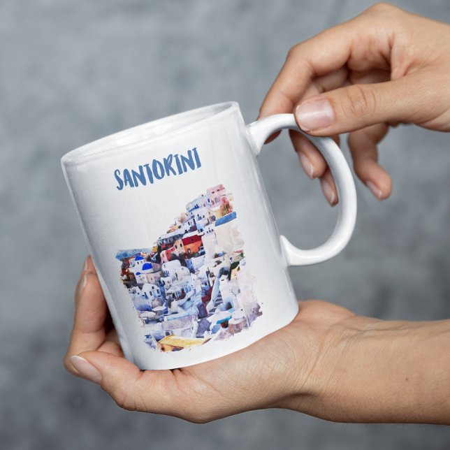 Caneca De Café Aquarela da Grécia Santorini (santorini greece illustration coffee mug )