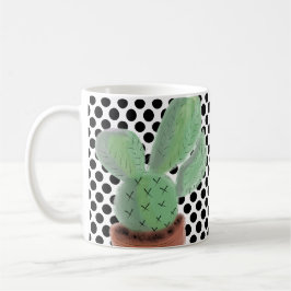 Caneca De Café Aquarela de Cactus Pontos Preto e Branco