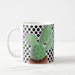 Caneca De Café Aquarela de Cactus Pontos Preto e Branco