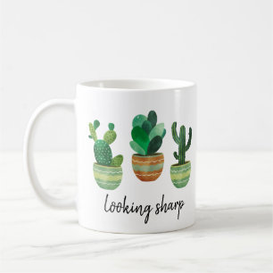 Caneca De Café Aquarela de Cactus Verde Olhando Afiado Botânica