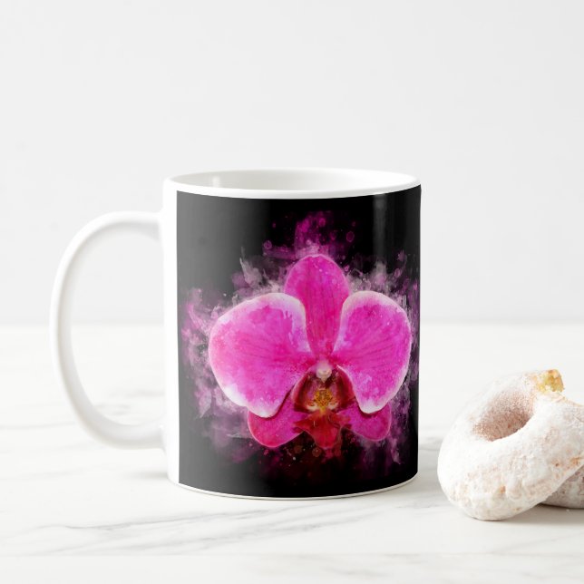 Caneca De Café Aquarela de flor de orquídea - rosa bb 02 (Com Donut)
