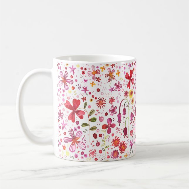 Caneca De Café Aquarela de Flor Selvagem (Esquerda)