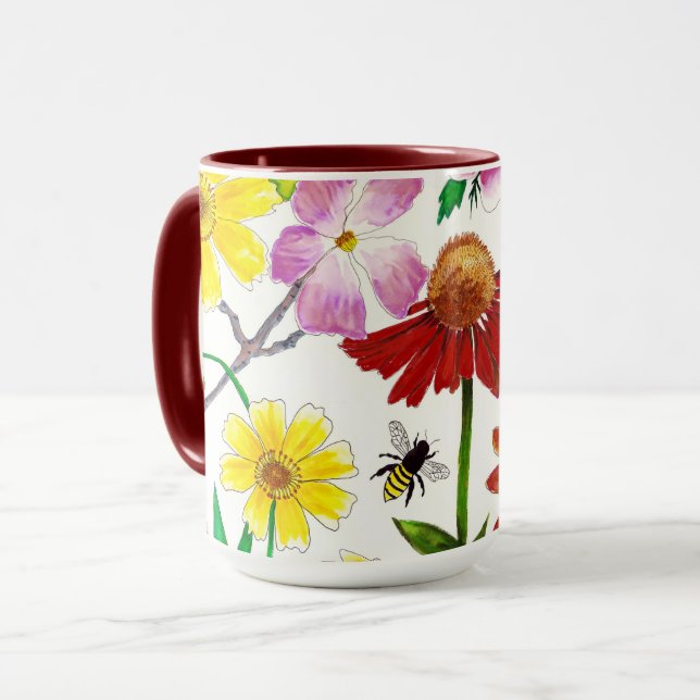 Caneca de Café Aquarela de Flores Silvestres do Pr (Frente Esquerda)