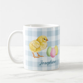 Caneca De Café Aquarela de Frango e Ovos em Azul com Nome