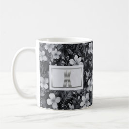 Caneca De Café Aquarela de Letra Prata Monograma Floral