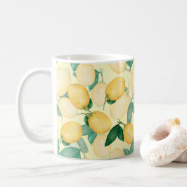 Caneca De Café Aquarela de Limões e Folhagens