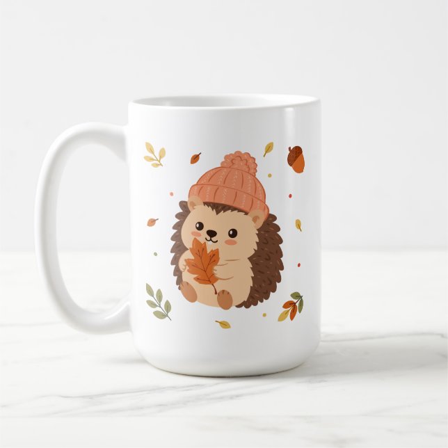 Caneca de café aquarela de ouriço fofo de outono (Esquerda)