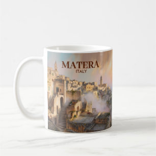 Caneca De Café Aquarela de Viagem Sassi di Matera Itália Vintage