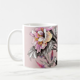 Caneca De Café Aquarela Deixa Flores Cor-de-rosa