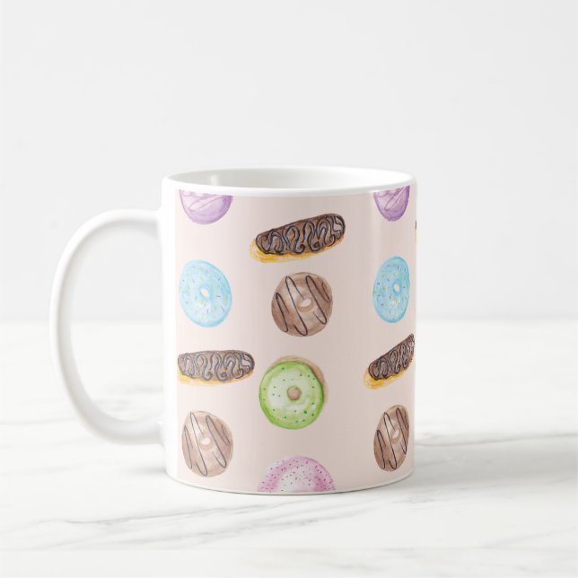 Caneca De Café Aquarela Eclairs Rosquinhas Divertido Pintado (Esquerda)