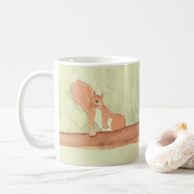 Caneca De Café Aquarela Esquilos Fofos da Floresta (Com Donut)
