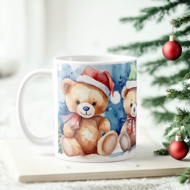 Caneca De Café Aquarela Festiva Ursos de Natal (Criador carregado)