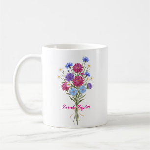 Caneca De Café Aquarela Flor de Nascimento Áster Personalizada