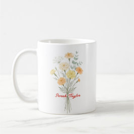 Caneca De Café Aquarela Flor de Nascimento Calêndula Personalizad