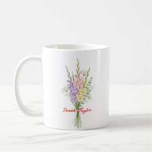 Caneca De Café Aquarela Flor de Nascimento Delphinium Personaliza