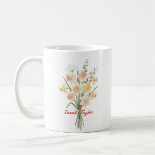 Caneca De Café Aquarela Flor de Nascimento Narciso Personalizado