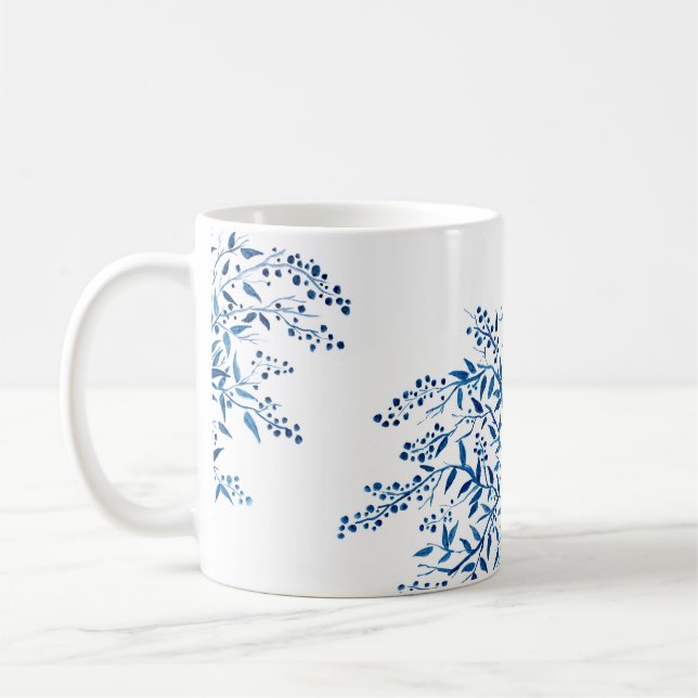 Caneca De Café Aquarela Floral Azul (Esquerda)
