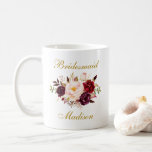 Caneca De Café Aquarela Floral Borgonha Dourado Nome de Madrinha<br><div class="desc">Aquarela Floral Borgonha Marsala Dourado Caneca de Nome de Madrinha</div>