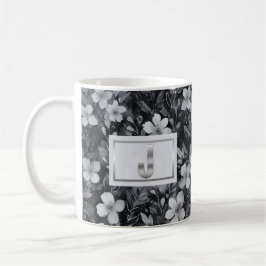 Caneca De Café Aquarela Floral com Letra em Prata Monograma