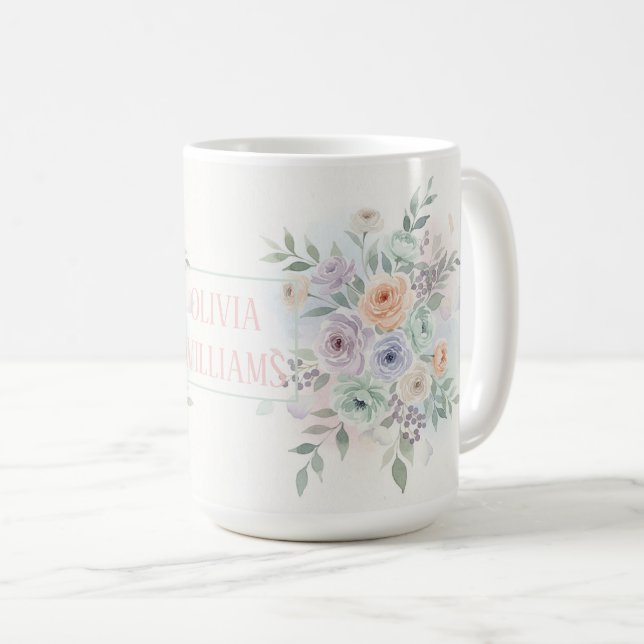 Caneca De Café Aquarela Floral Elegante  (Frente Esquerda)