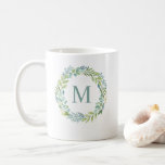 Caneca De Café Aquarela Floral Eucalyptus Wreath MonogramaMug<br><div class="desc">Um presente elegante para qualquer mulher na sua vida. Esta caneca apresenta uma coroa floral verde de cor aquática de eucalipto,  que pode ser personalizada com a inicial de sua escolha. projetada para você pelo boulevard de Blackberry.</div>