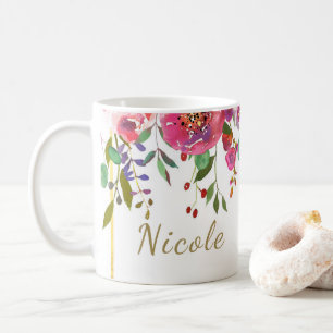 Caneca De Café Aquarela Floral Flores Moderno Colorido Ousado