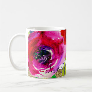 Caneca De Café Aquarela Floral Moderno Ousado Cor Vibrante