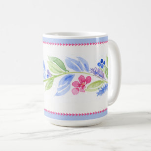 Caneca De Café Aquarela Floral Pastel Pintada à Mão