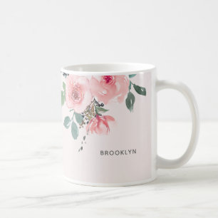 Caneca De Café Aquarela Floral Rosa Pálido Linda