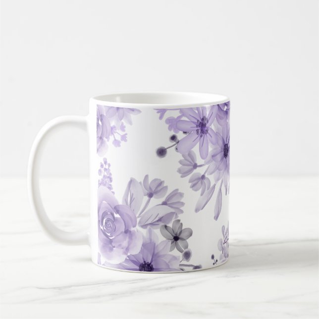 Caneca De Café Aquarela Floral Roxa Elegante (Esquerda)