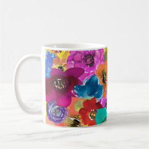 Caneca De Café Aquarela Flores Brilhantes e Felizes Mug