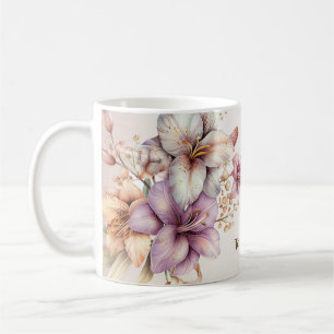 Caneca De Café Aquarela Flores Cor-de-Obra Elegante Na moda