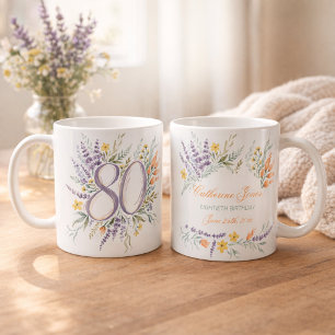 Caneca De Café Aquarela Flores Silvestres 80º Aniversário Persona