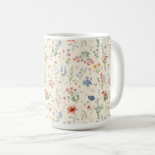 Caneca De Café Aquarela Flores Silvestres Jardim Primavera Prado
