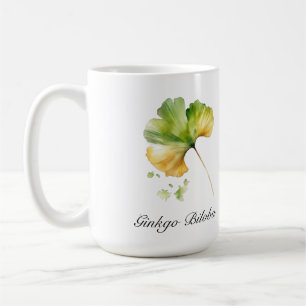 Caneca De Café Aquarela Folha de Ginkgo Biloba Bem-Estar Botânico